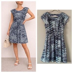 Blue Gray Abstract Dress S Office Casual Minimalist Chic